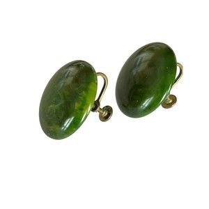Bakelite vintage Green Yellow Marble Swirl Bakelite screw back Earrings TEST…